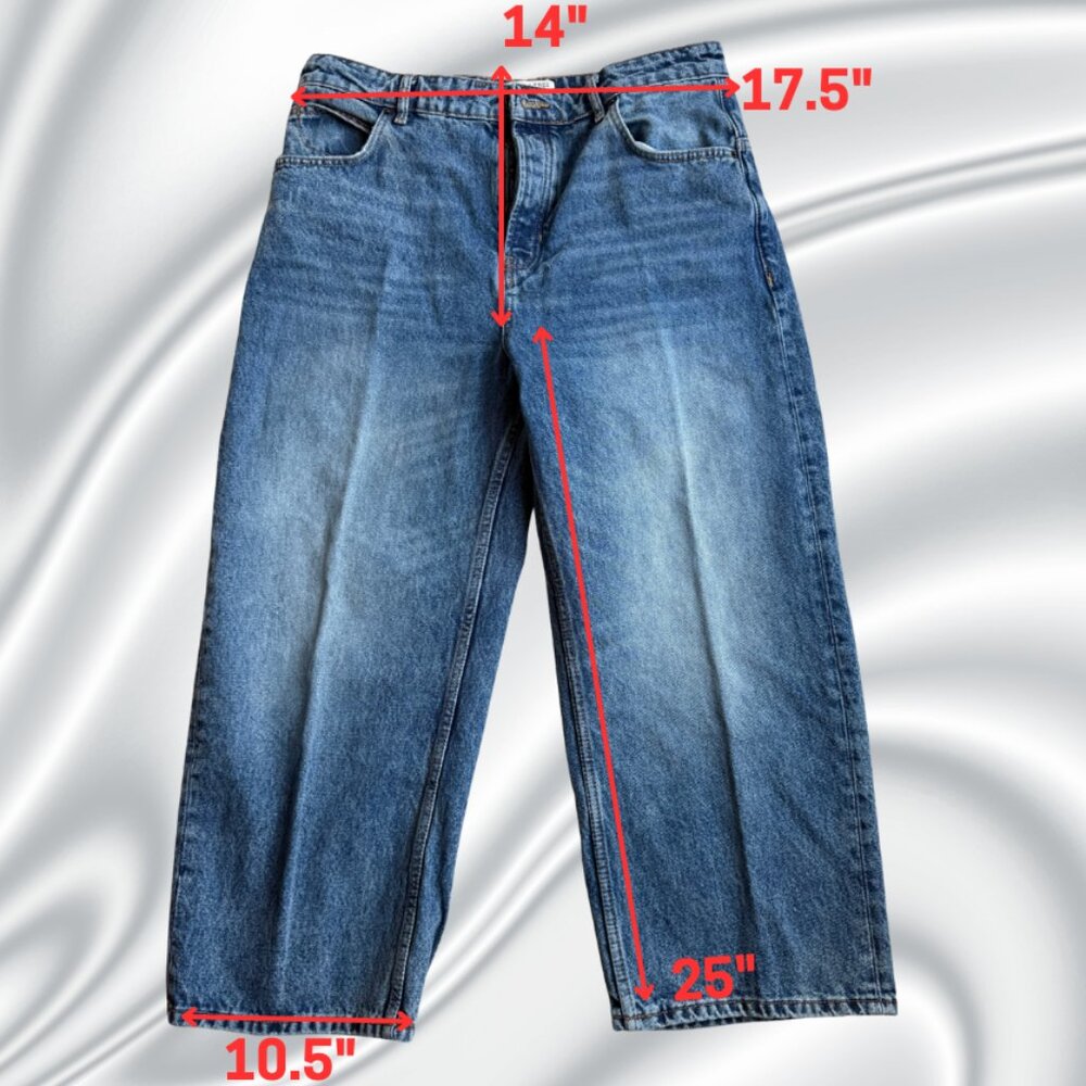 We The Free Wide Leg Crop Denim Jeans Sz 31 Button Fly Medium Wash - Picture 4 of 16